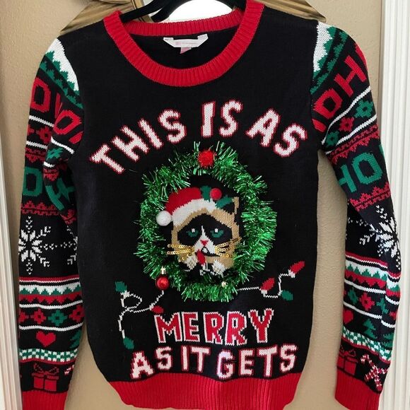 No Boundaries Juniors This Is As Merry As It Gets Christmas Grumpy Cat Sweater - Picture 12 of 14